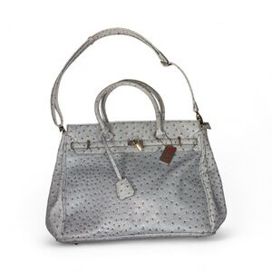 Penelope Ann Ostrich Skin Faux Leather Hand Shoulder Bag Gray/blue Oversized